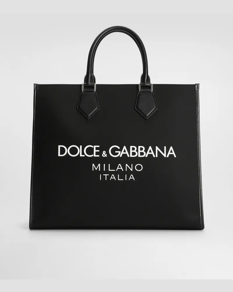 Dolce & Gabbana Shopping Grande In Nylon Con Logo Gommato - Uomo Borse Shopping Nero Nylon Nero