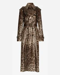 Dolce & Gabbana Trench In Raso Spalmato Stampa Leopardo - Donna Cappotti E Giubbotti Stampa Animalier Cotone Leo