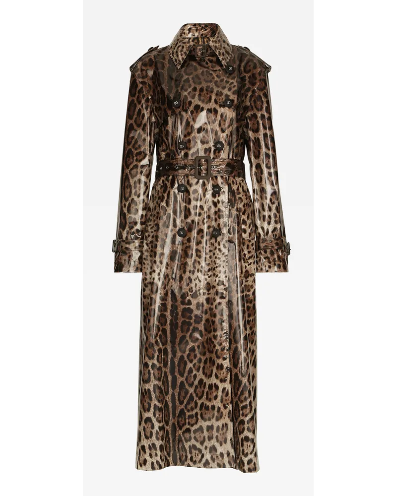 Dolce & Gabbana Trench In Raso Spalmato Stampa Leopardo - Donna Cappotti E Giubbotti Stampa Animalier Cotone Leo