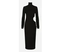 High-necked Jersey Calf-length Dress With Cut-out - Donna Abiti Nero Viscosa