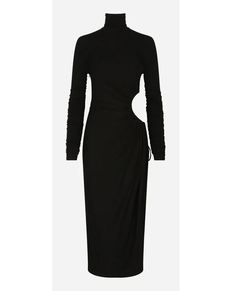 Dolce & Gabbana High-necked Jersey Calf-length Dress With Cut-out - Donna Abiti Nero Viscosa Nero