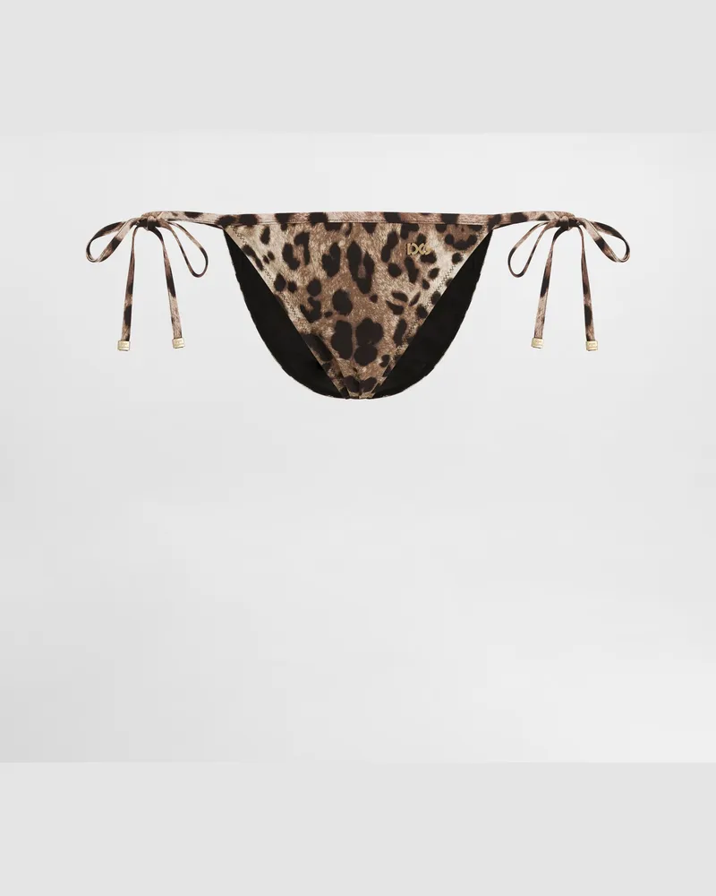 Dolce & Gabbana Slip Con Laccetti Da Mare Stampa Leopardo - Donna Beachwear Stampa Animalier Jersey Leo