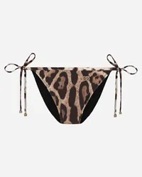 Dolce & Gabbana Slip Con Laccetti Da Mare Stampa Leopardo - Donna Beachwear Stampa Animalier Jersey Leo