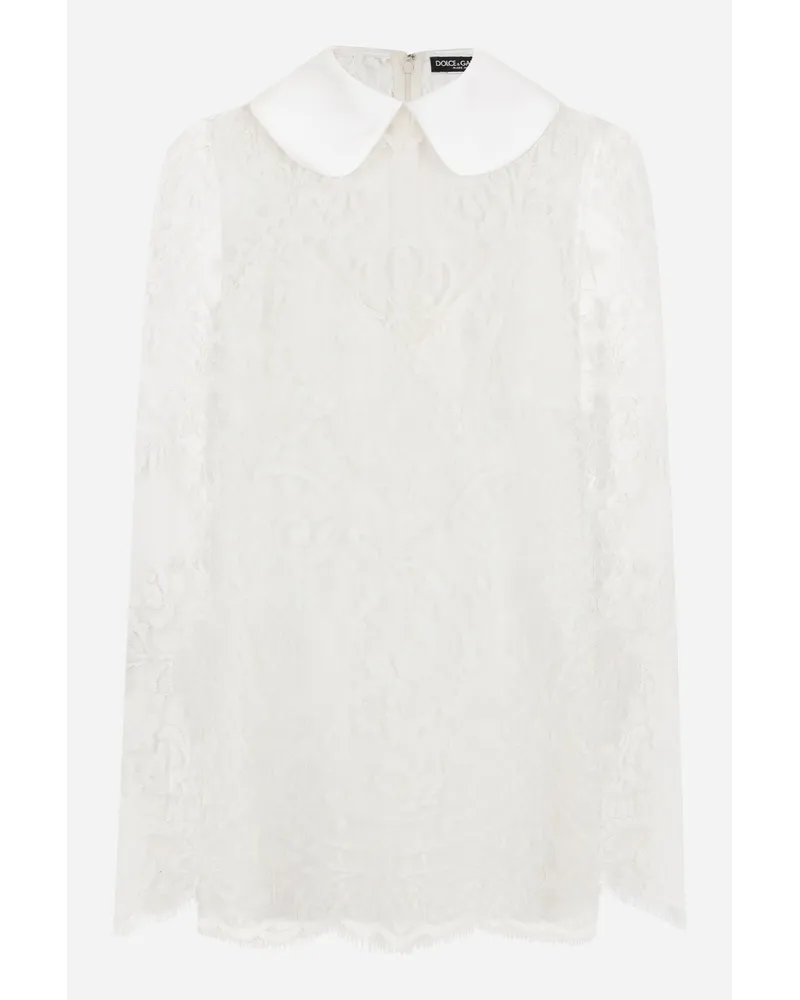 Dolce & Gabbana Abito Corto In Pizzo Con Collo In Raso - Donna Abiti Bianco Bianco