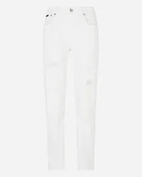 Dolce & Gabbana Jeans Boyfriend In Denim Con Rotture - Donna Denim Bianco Cotone Bianco