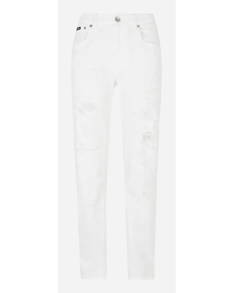 Dolce & Gabbana Jeans Boyfriend In Denim Con Rotture - Donna Denim Bianco Cotone Bianco
