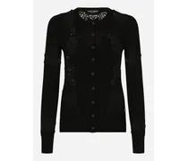 Cashmere And Silk Cardigan With Lace Inlay - Donna Maglieria Nero