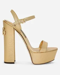 Dolce & Gabbana Sandalo Platform In Pelle Di Vitello Laminata - Donna Sandali E Zeppe Oro Pelle Oro