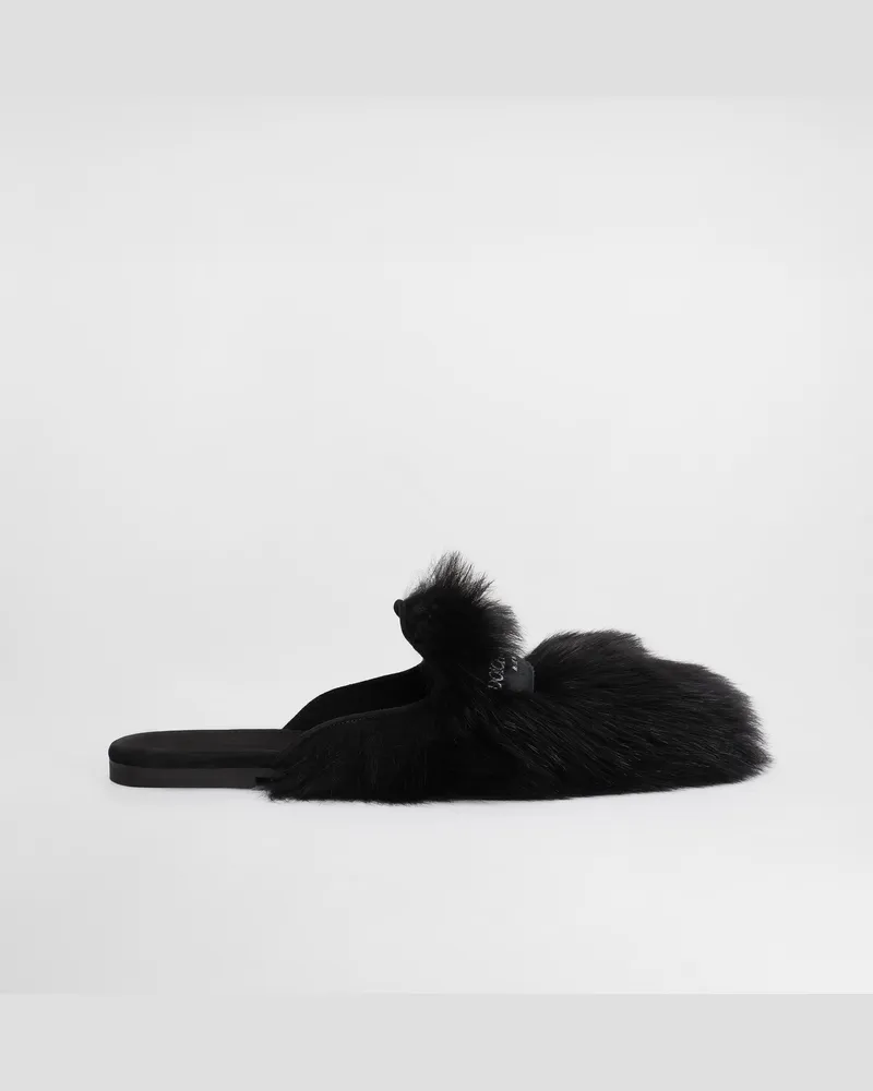 Dolce & Gabbana Ciabatta In Montone E Suede - Donna Slide E Mule Nero Nero