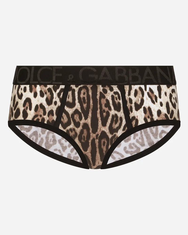 Dolce & Gabbana Slip Brando Jersey Bielastico Stampa Leopardo - Uomo Intimo E Loungewear Stampa Animalier Cotone Leo