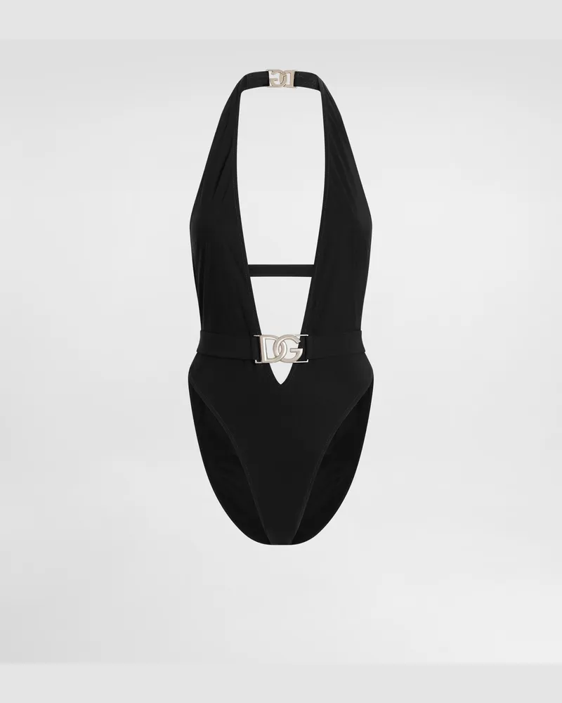 Dolce & Gabbana Costume Intero Scollato Con Cintura - Donna Beachwear Nero Jersey Nero