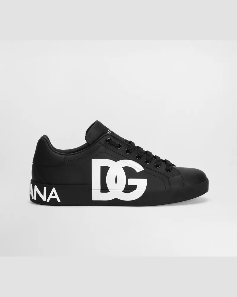 Dolce & Gabbana Sneaker Portofino In Pelle Di Vitello Nappata Con Logo Dg Stampato - Uomo Sneaker Nero Pelle Nero