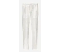 Pantalone Gessato In Lino - Uomo Pantaloni E Shorts Bianco