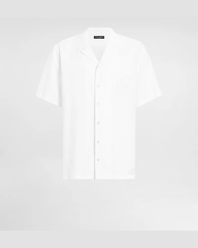 Dolce & Gabbana Camicia In Lino Con Logo Ricamato - Uomo Camicie Bianco Lino Bianco