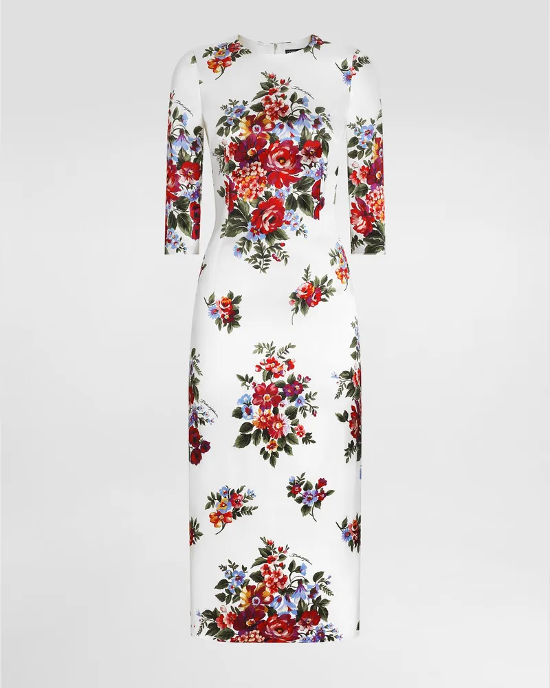Dolce & Gabbana Abito Tubino In Raso Stampa Mazzo Di Fiori - Donna Abiti Multicolore Multicolore