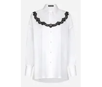 Oversize Poplin Shirt With Lace Inserts - Donna Camicie E Top Bianco Cotone