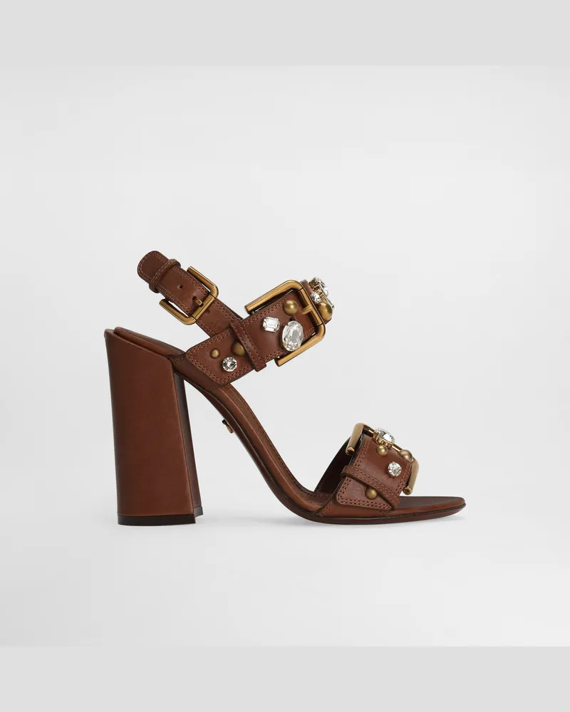 Dolce & Gabbana Sandalo Keira In Vacchetta Con Applicazioni - Donna Sandali E Zeppe Multicolore Multicolore