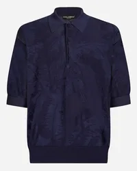 Dolce & Gabbana Polo Manica Corta Over In Seta Jacquard - Uomo Maglieria Blu Blu