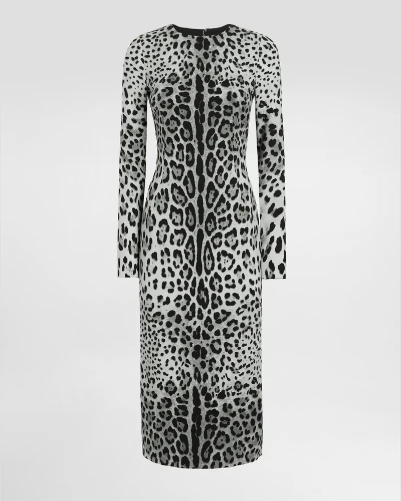 Dolce & Gabbana Abito Longuette A Tubino In Charmeuse Stampa Leopardo - Donna Abiti Stampa Seta Stampa