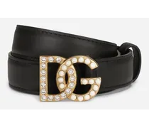 Calfskin Belt With Dg Logo With Rhinestones And Pearls - Donna Cinture Multicolore Pelle