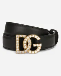 Dolce & Gabbana Calfskin Belt With Dg Logo With Rhinestones And Pearls - Donna Cinture Multicolore Pelle Nero