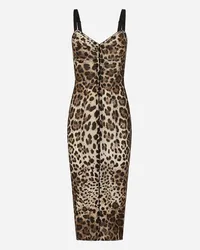 Dolce & Gabbana Abito Longuette In Marquisette Stampa Leopardo - Donna Abiti Stampa Animalier Tessuto Leo