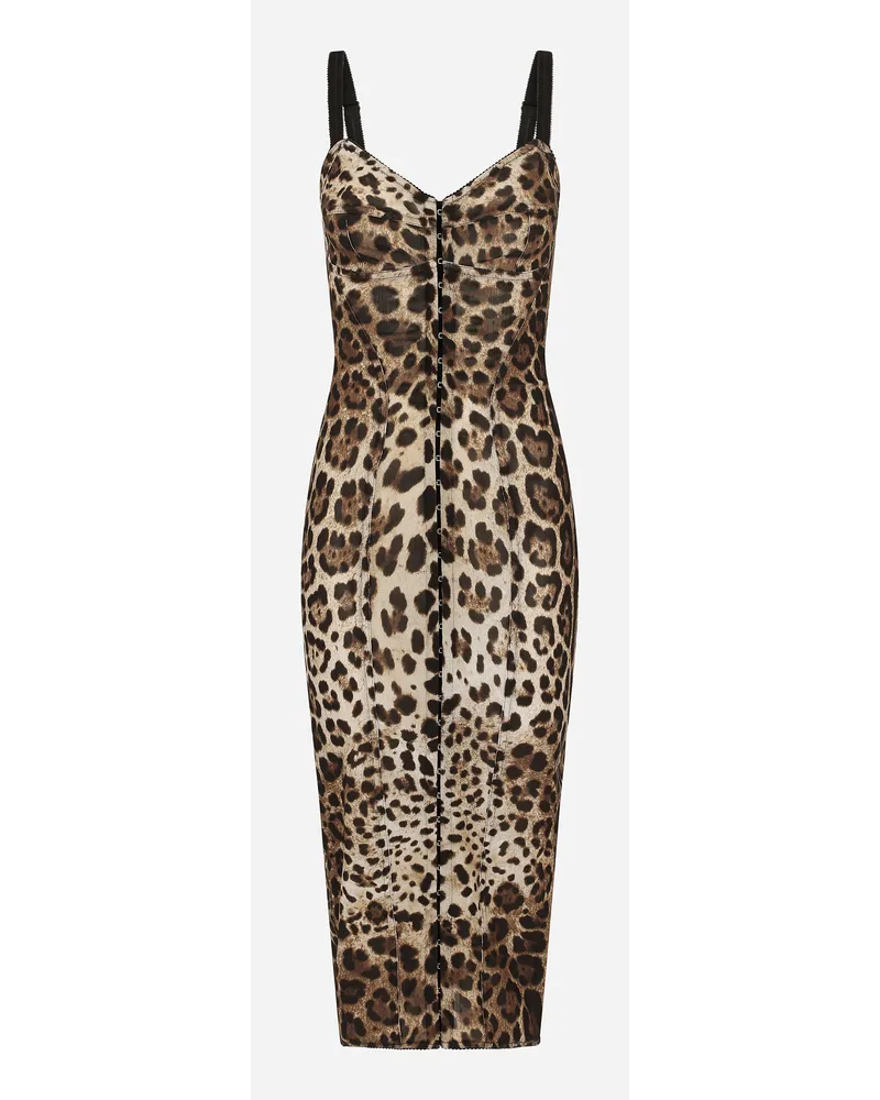 Dolce & Gabbana Abito Longuette In Marquisette Stampa Leopardo - Donna Abiti Stampa Animalier Tessuto Leo