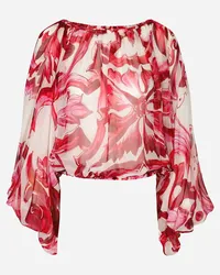 Dolce & Gabbana Top In Chiffon Stampa Maiolica - Donna Camicie E Top Fucsia Seta Tris