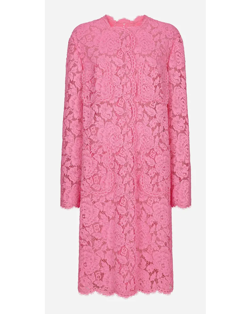 Dolce & Gabbana Cappotto In Pizzo Cordonetto Floreale Logato - Donna Cappotti E Giubbotti Rosa Rosa