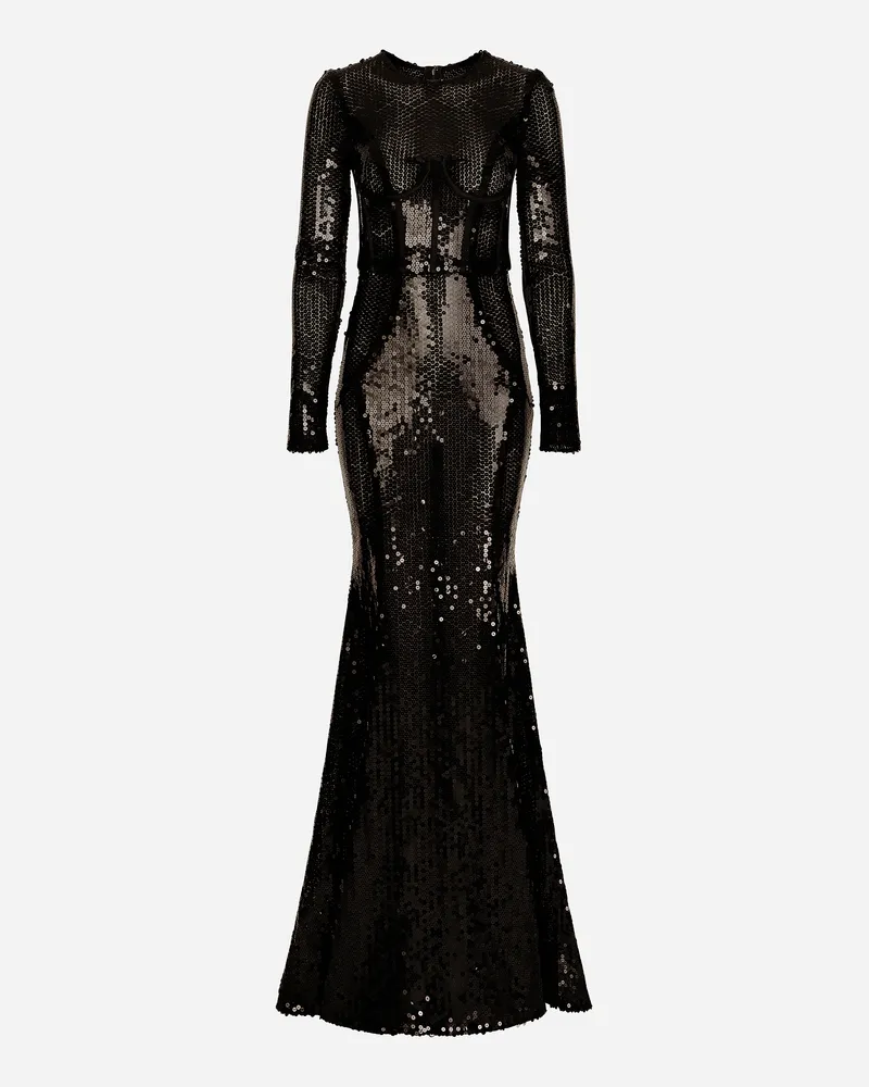 Dolce & Gabbana Abito Lungo In Paillettes Con Dettaglio Bustier - Donna Abiti Nero Nero