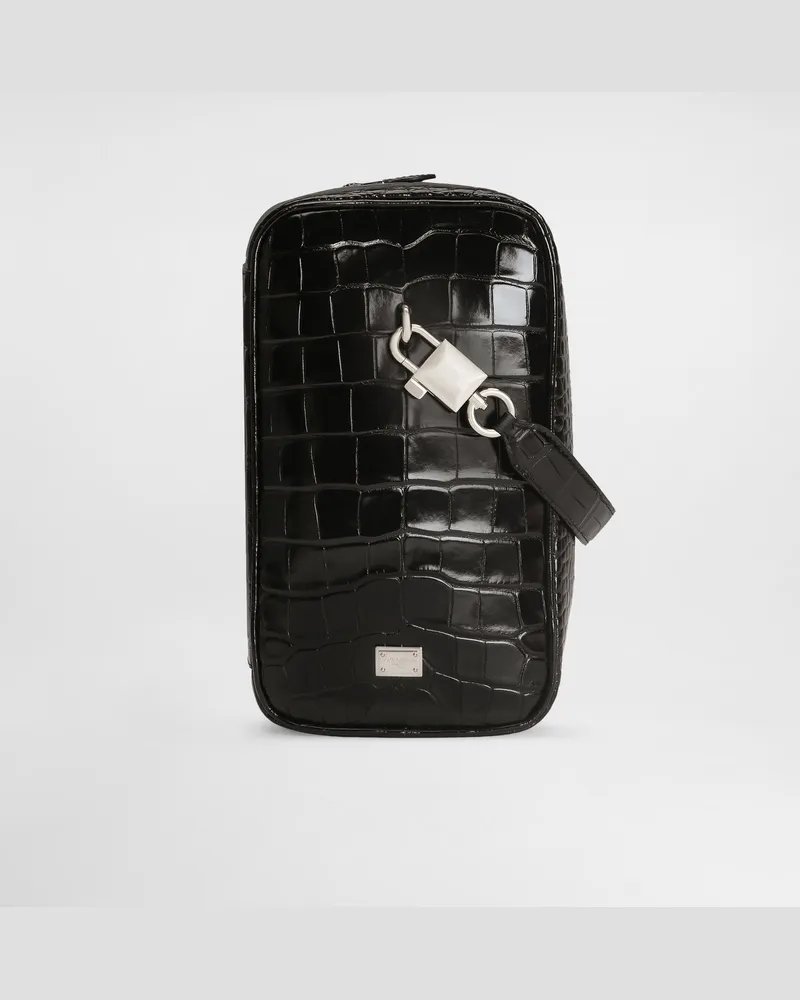Dolce & Gabbana Borsa A Mano Lock In Alligatore - Uomo Borse Shopping Nero Nero