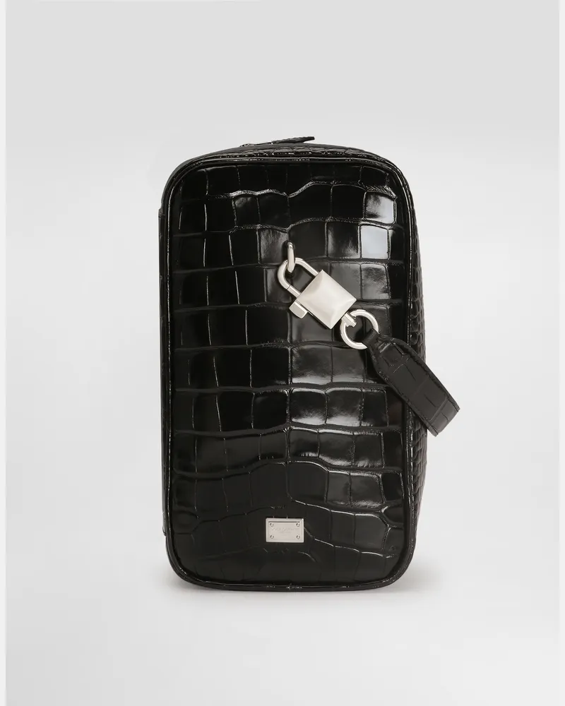 Dolce & Gabbana Borsa A Mano Lock In Alligatore - Uomo Borse Shopping Nero Nero