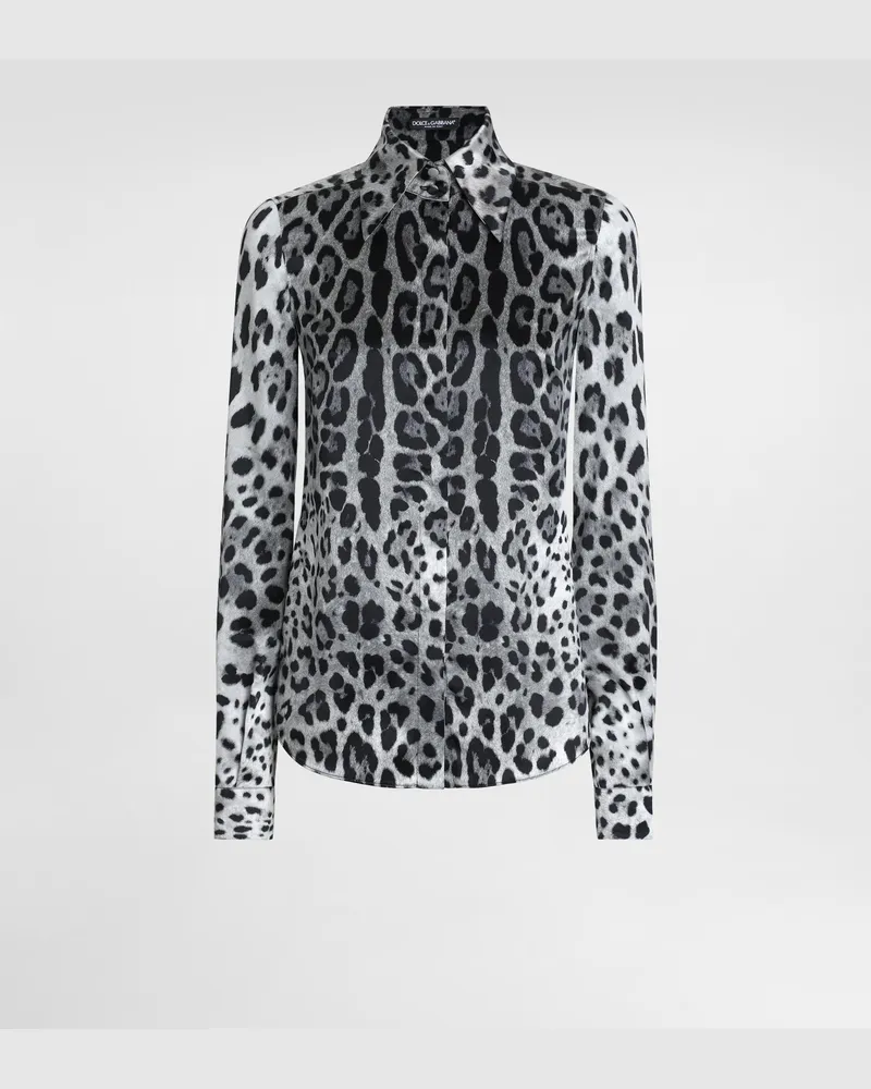 Dolce & Gabbana Camicia In Raso Di Seta Stampa Leopardo - Donna Camicie E Top Stampa Stampa