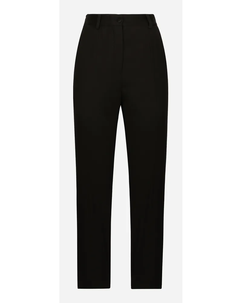 Dolce & Gabbana Pantaloni Vita Alta A Sigaretta In Gabardina Di Lana - Donna Pantaloni E Shorts Nero Nero