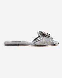 Dolce & Gabbana Slides In Pizzo Con Cristalli - Donna Slide E Mule Grigio Grigio