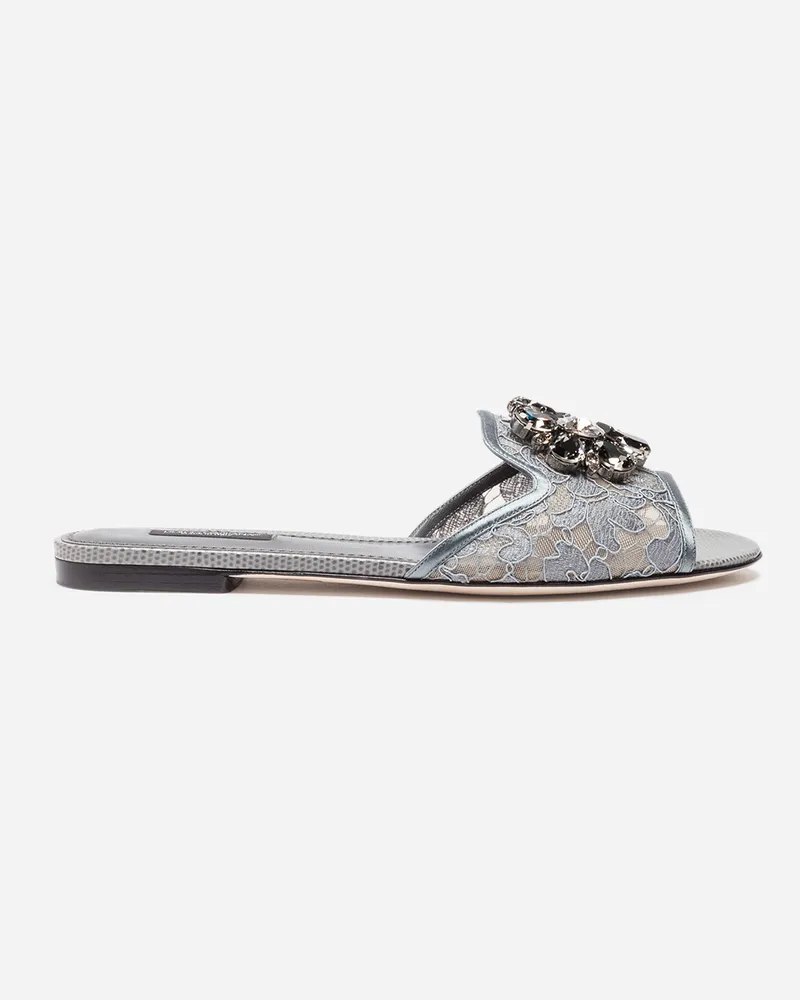 Dolce & Gabbana Slides In Pizzo Con Cristalli - Donna Slide E Mule Grigio Grigio