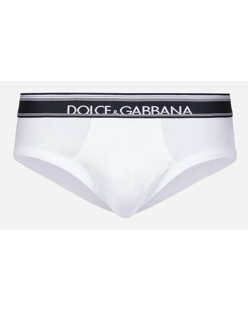 Dolce & Gabbana Bi-pack Slip Medio Cotone Bielastico - Uomo Intimo E Loungewear Bianco Cotone Blu