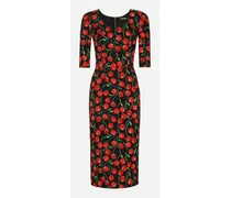 Cherry-print Charmeuse Calf-length Dress - Donna Abiti Multicolore Seta