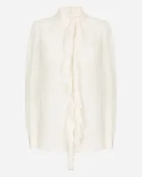 Dolce & Gabbana Blusa Con Rouches In Georgette - Donna Camicie E Top Bianco Seta Bianco