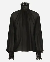 Dolce & Gabbana Blusa In Chiffon Con Dettagli Punto Smock - Donna Camicie E Top Nero Seta Nero