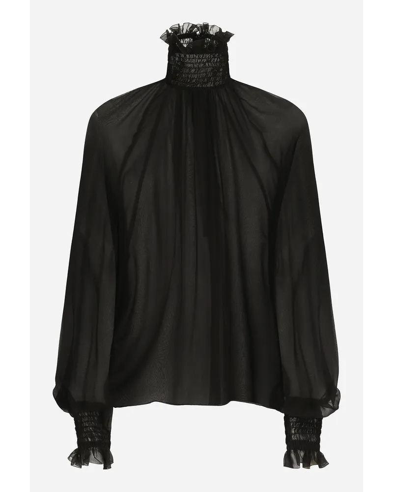 Dolce & Gabbana Blusa In Chiffon Con Dettagli Punto Smock - Donna Camicie E Top Nero Seta Nero
