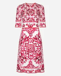 Dolce & Gabbana Abito Midi In Charmeuse Stampa Maiolica - Donna Abiti Fucsia Seta Tris