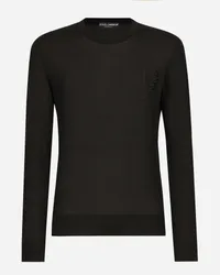 Dolce & Gabbana Maglia Girocollo In Cashmere Con Ricamo Dg - Uomo Maglieria Nero Nero