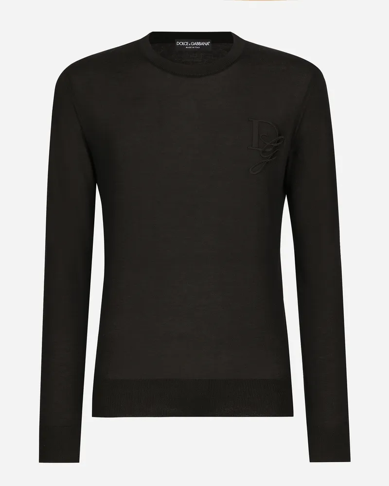 Dolce & Gabbana Maglia Girocollo In Cashmere Con Ricamo Dg - Uomo Maglieria Nero Nero