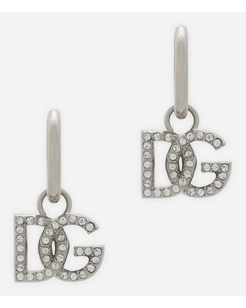 Dolce & Gabbana Orecchini Creola Con Pendente Logo Dg - Donna Bijoux Argento Metallo Argento