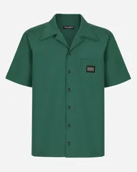 Dolce & Gabbana Camicia Hawaii Cotone Con Placca Logata - Uomo Camicie Verde Cotone Verde