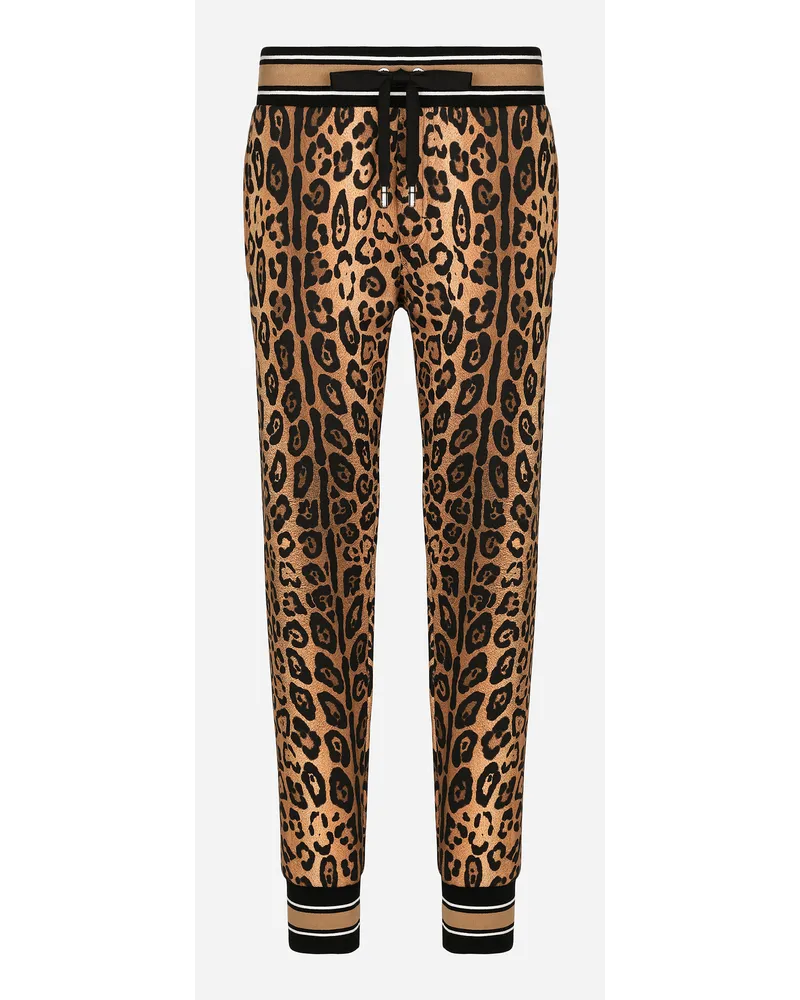 Dolce & Gabbana Pantalone Jogging Stampa Crespo Leo Con Placca - Uomo Pantaloni E Shorts Stampa Stampa