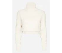 Maglia Collo Alto Punto Inglese In Lana Con Dg Logo - Donna Maglieria Bianco Lana
