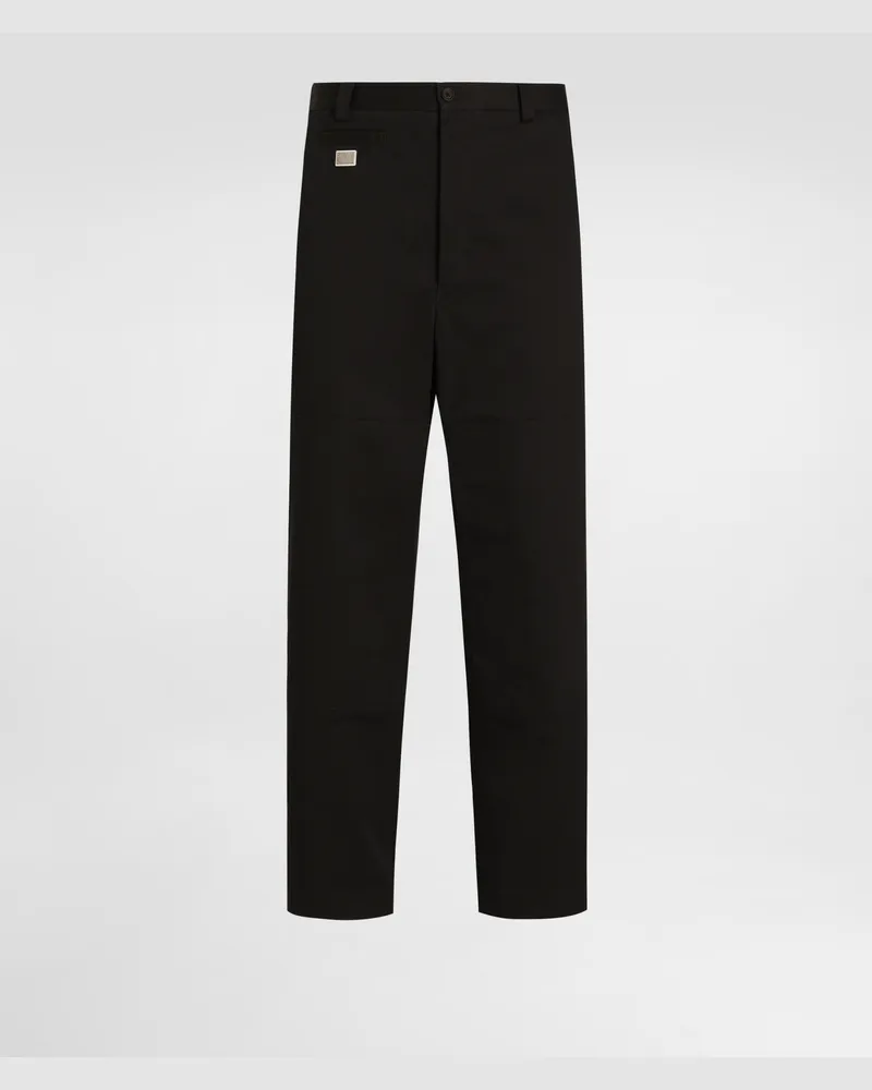 Dolce & Gabbana Pantaloni Cargo In Cotone Con Placca - Uomo Pantaloni E Shorts Nero Nero