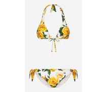 Bikini A Triangolo Stampa Rose Gialle - Donna Beachwear Stampa